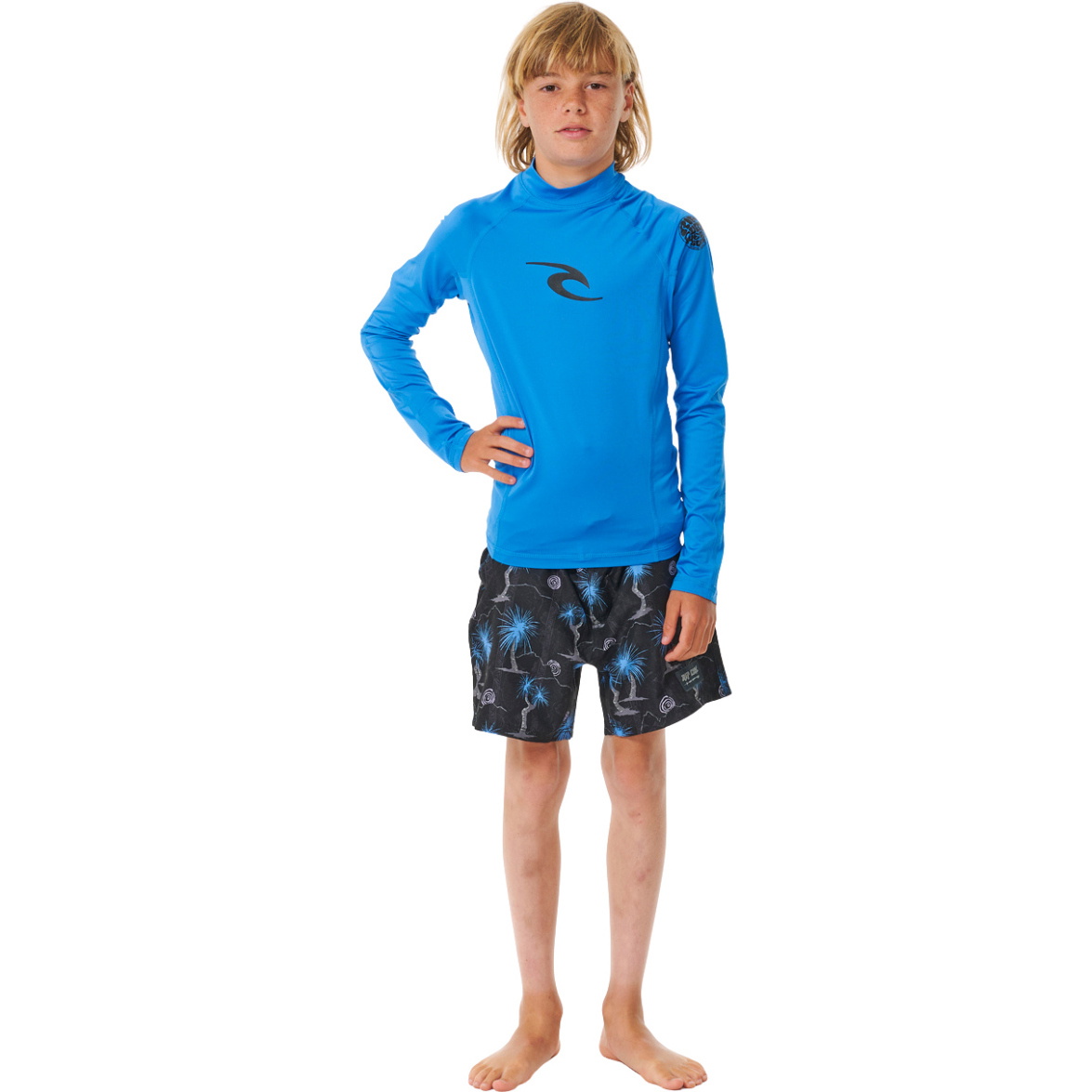 2026 Rip Curl Junior Waves UPF Long Sleeve Rash Vest 12VBRV - Blue Gum